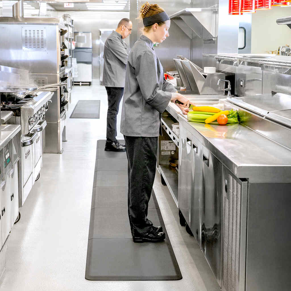 anti-slip kitchen mats prevent accidents and can have anti-fatigue benefits.