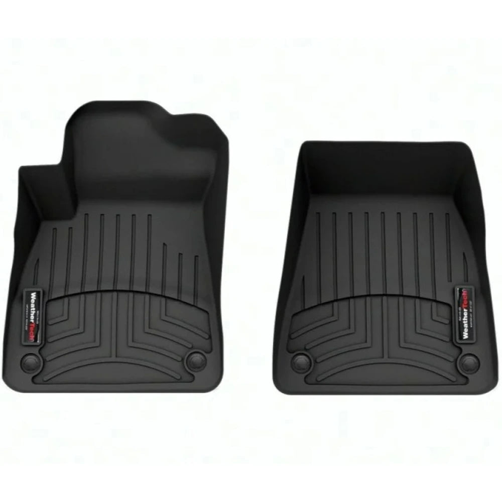 Black all weather, custom fit polestar 2 1st row car mats by weathertech