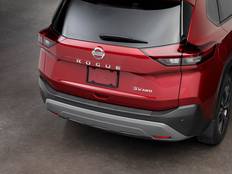Red Nissan Rogue SUV with WeatherTech rear bumper protector