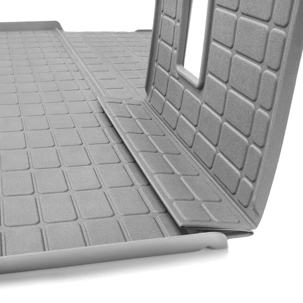 Gray textured cargo mat with seat back protection by weathertech